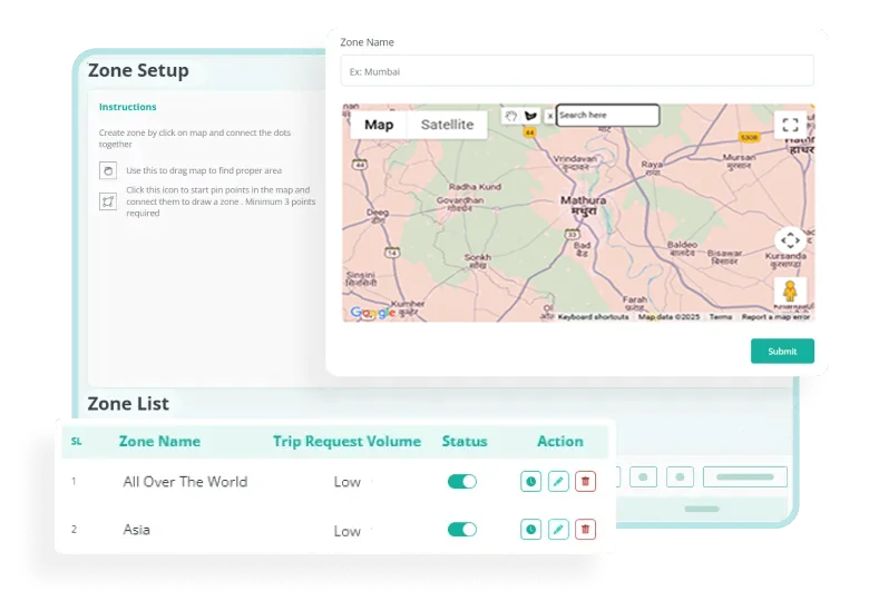Rydo Admin Panel Setup Zone Setup Features