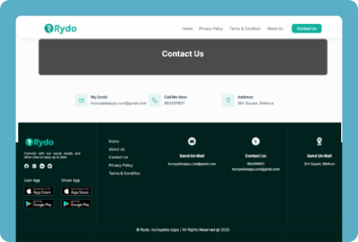 Rydo Business Website Contact Us Page Design