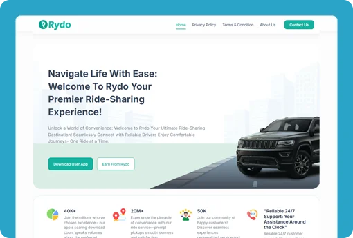 Rydo Business Website Home Page Features
